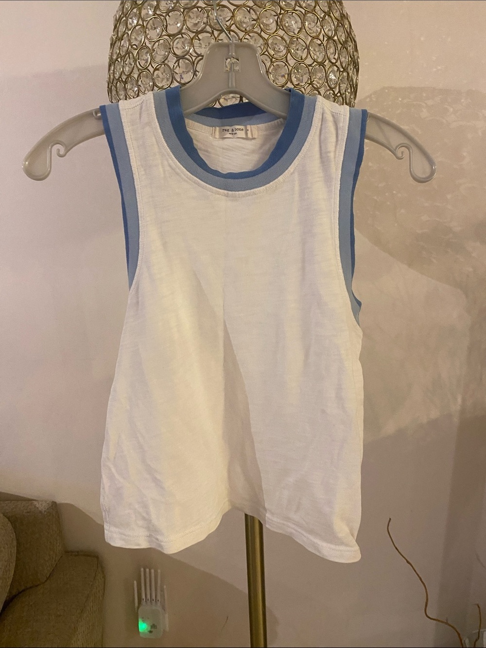rag & bone White Tank with Light Blue Trim